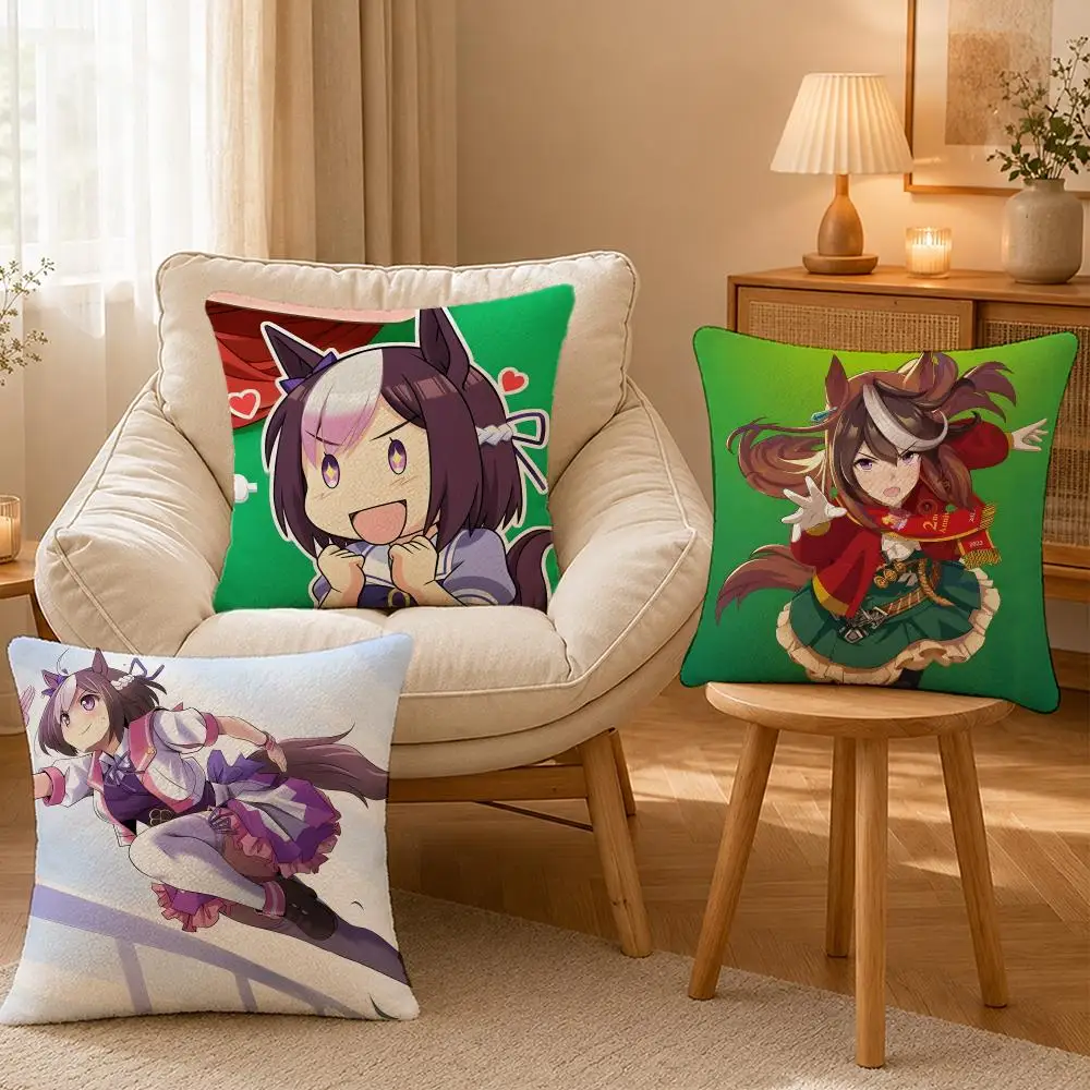 Anime Uma Musume Pretty Derby Cushion Cover Personalized Short Plush Soft Bedroom Sofa Home Decor Gift