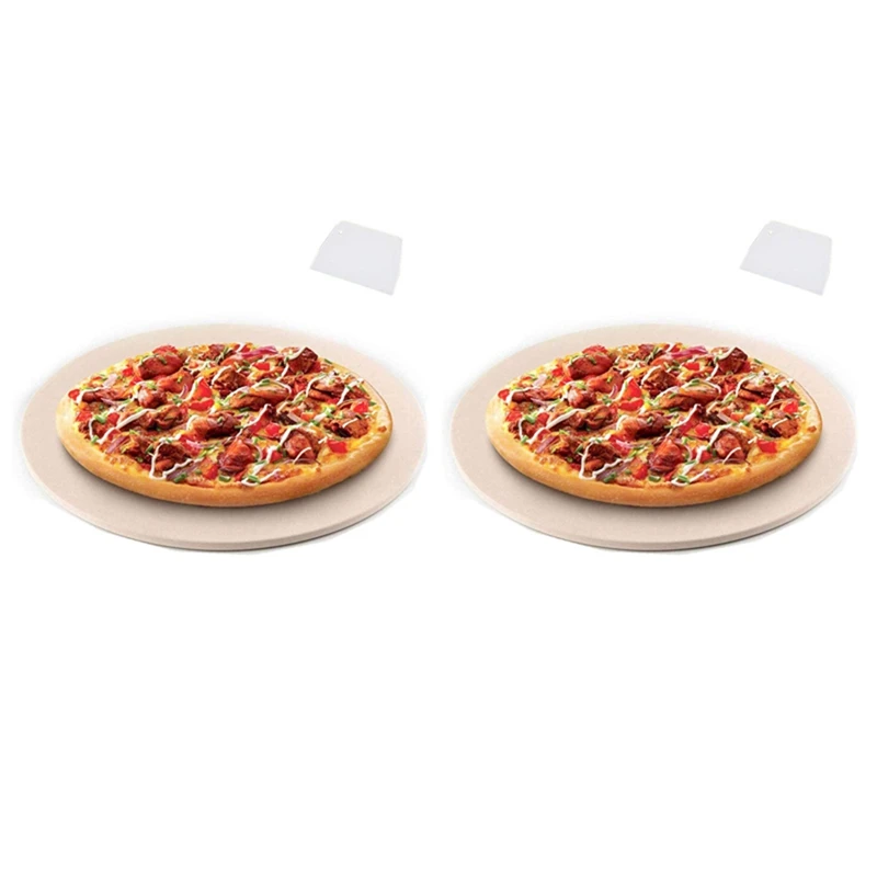 2X Pizza Stone, Round Pizza Stone For Grill And Oven, Making Pizza, Steak,Thick Inch Cordierite Pizza Pan