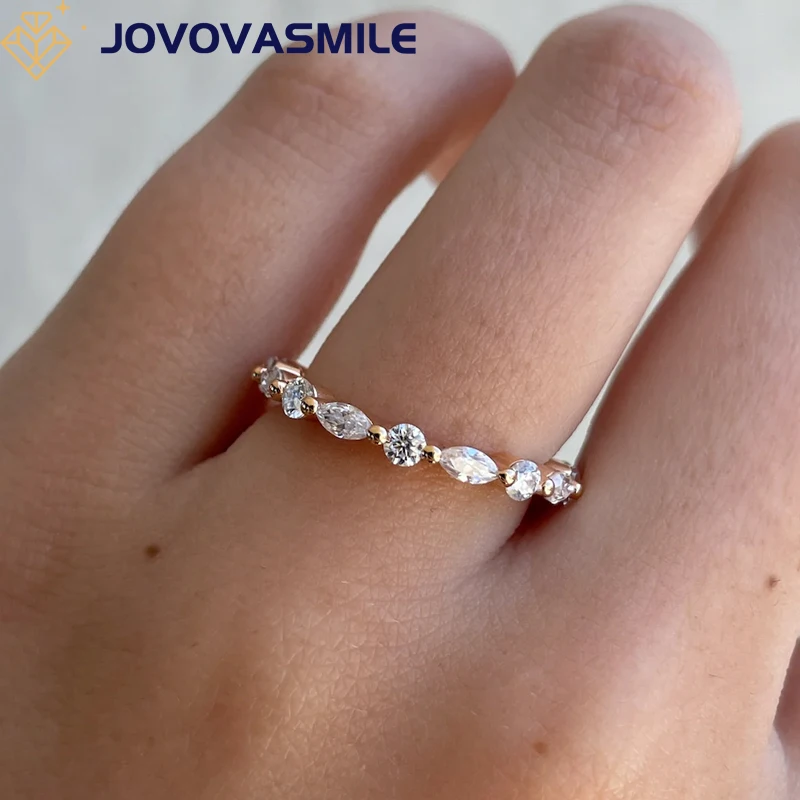 JOVOVASMILE-모이사나이트 하프 이터니티 웨딩 밴드 2x4mm 후작 1.8mm, 라운드 퓨어 9k 14k 18k 솔리드 골드 반지 쥬얼리 여성용