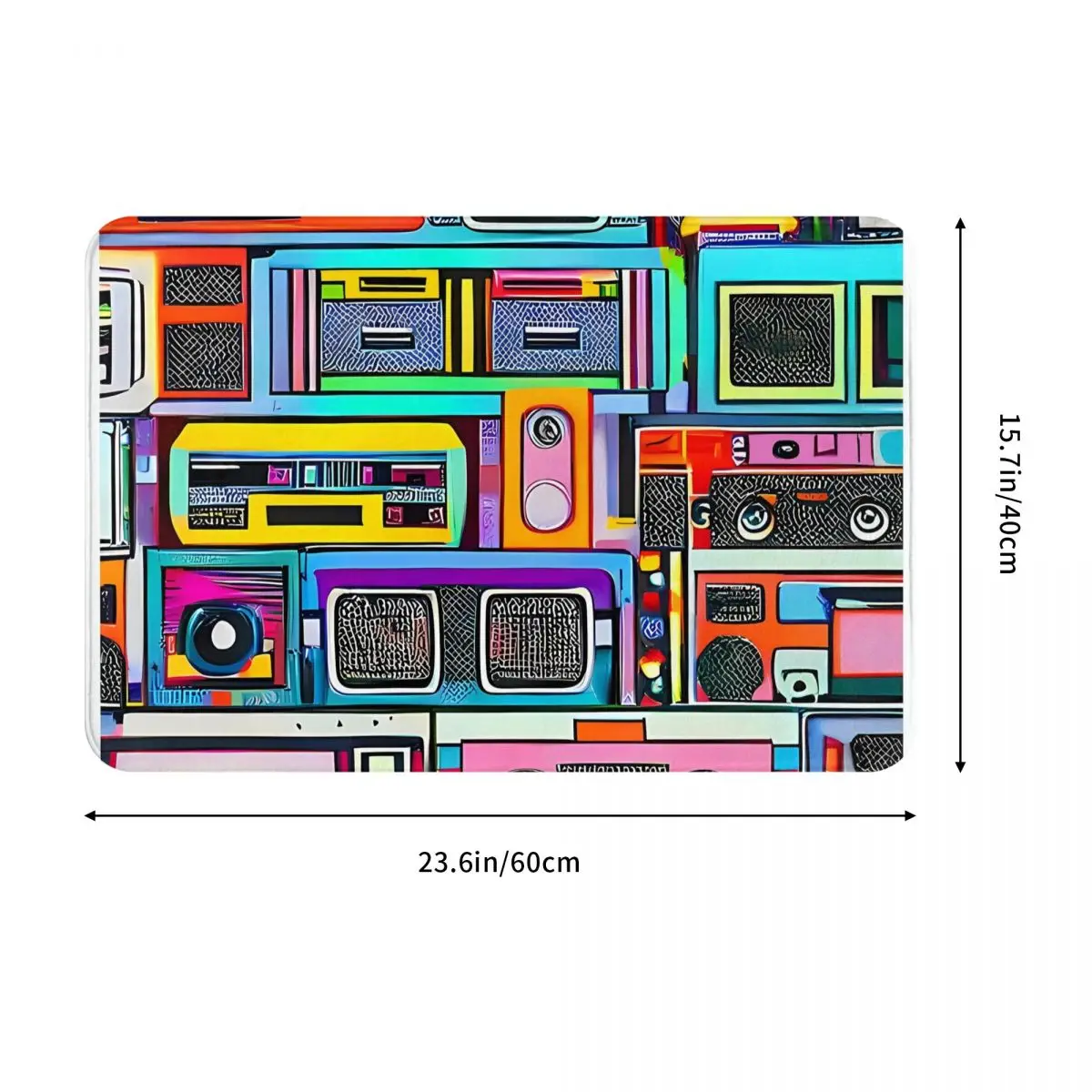 1980s Cassette Tapes Pattern Boombox Boom Box Music Non-Slip Carpet Doormat Living Room Bath Mat Welcome Home Rug