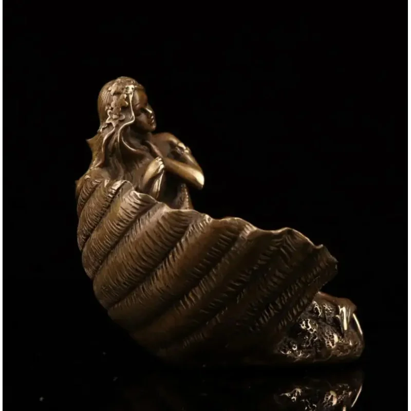 Imagem -04 - Antique Bronze Shell Sereia Artesanato Estátua China