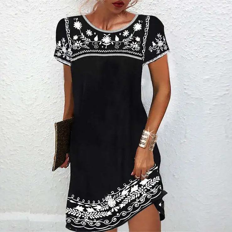 

New women's dress printed fashion casual skirt simple temperament elegant versatile high-end vacation style party dress