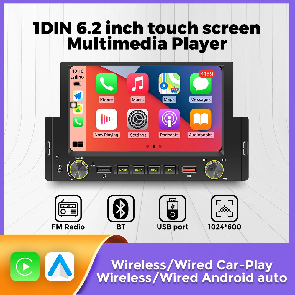 

1 Din 6.2 Inch HD IPS Touch Screen Car Multimedia AutoRadio MP5 Player BT Wireless Carplay Android AUTO for Universal Car Models