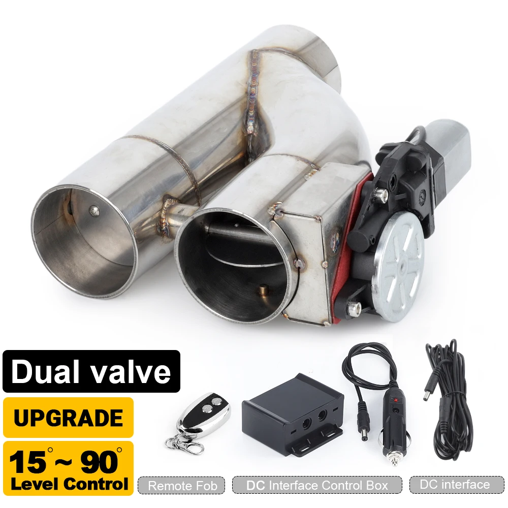 

15~90 Degree 2'' 2.25"2.5" 3" Electric Exhaust Cutout Kit Exhaust Control Valve With Dual Valve System Switch Remote Control Kit