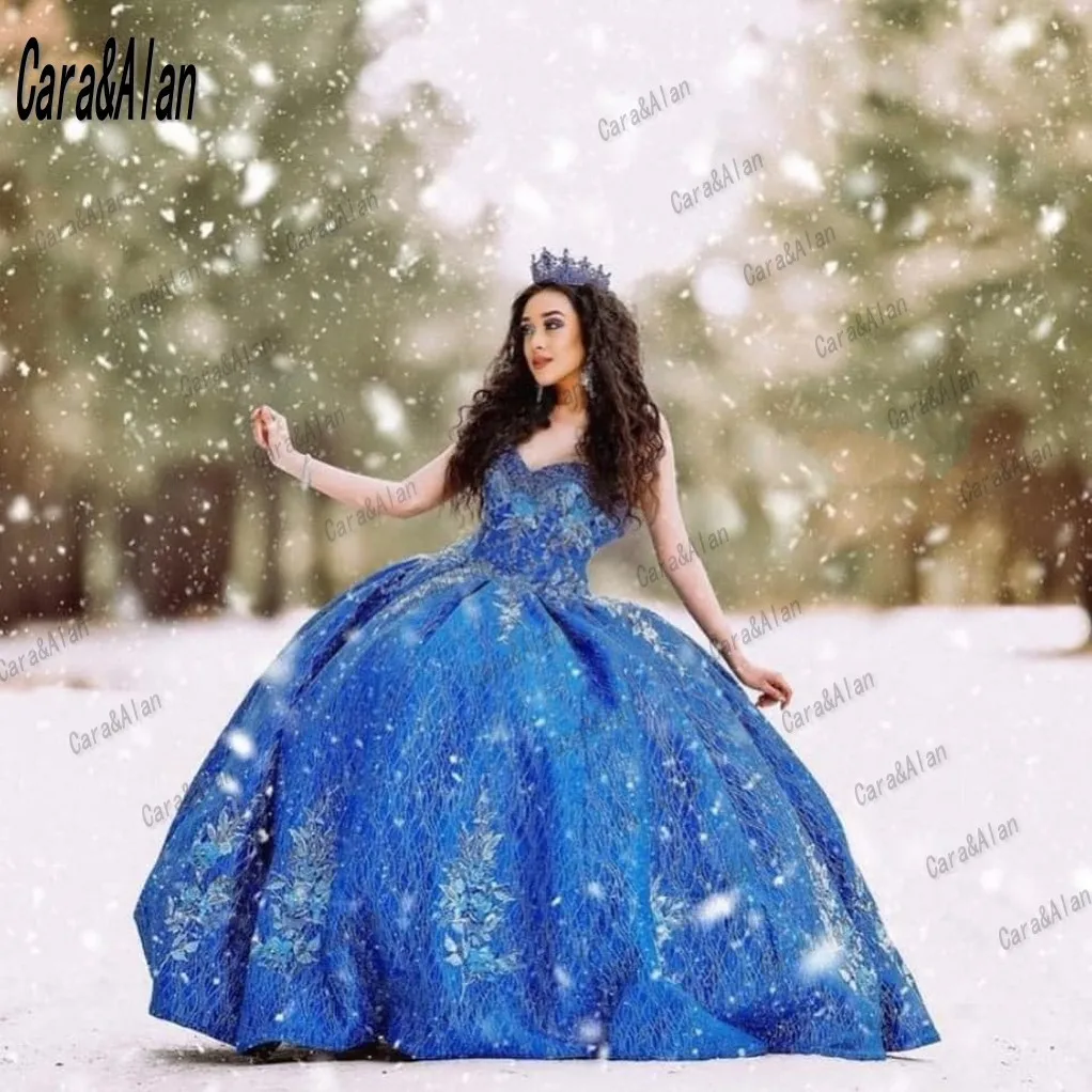 Shinny lantejoulas royal azul quinceanera vestidos com apliques querida vestidos de xv años laço-up volta doce 16 vestidos