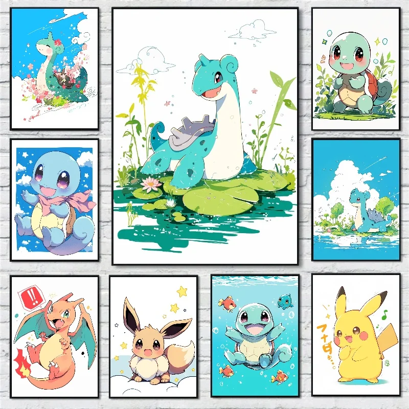 Anime Pokemon Leinwand Malerei Bulbasaur Charmander Squirtle Poster und Druck Aquarell Wand Kunst Bild Home Decor Kinder Geschenke