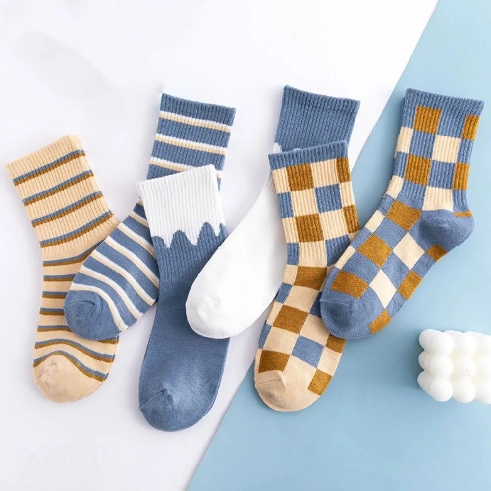 

10Pairs Breathable Grid Stripe Ankle Socks Colorful Non-slip Women Tube Socks Hosiery Thin Simple Mid-calf Socks Women