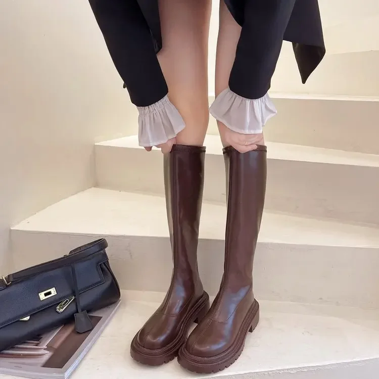 Boots Women\'s Shoes Long Boots Autumn and Winter Knight Boots 2021 New Boots Thin Autumn Fleece-Lined European and American...