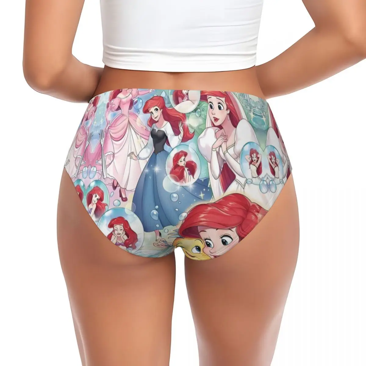ملابس داخلية نسائية مخصصة بحورية البحر الصغيرة ملصق فني سراويل داخلية قصيرة تسمح بمرور الهواء