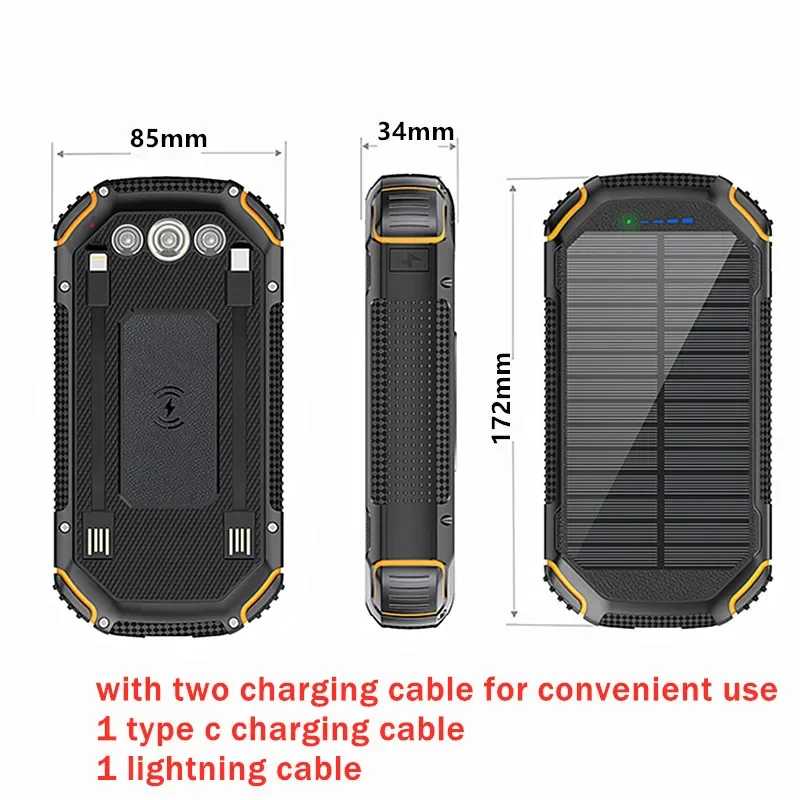 LED 디스플레이 스크린 방수 50000mAh 태양 전지 팩, 태양 전지 패널 충전, 휴대용 파워 캠핑 무선 고속 충전