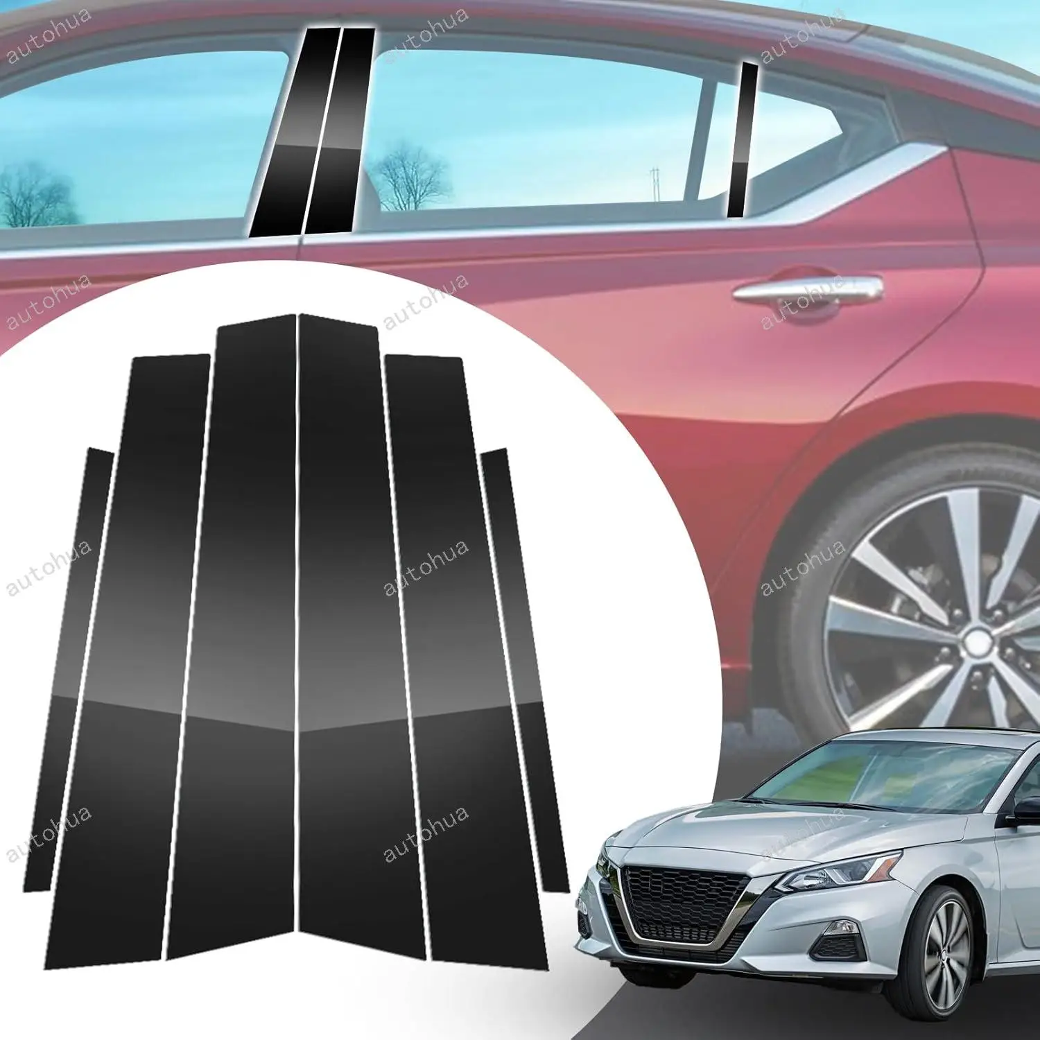 

Door Pillar Post Trim for Nissan Altima 2019-2025 Side Door Pillar Anti Scratch Glossy PC Stickers Cover Moldings 6-pcs