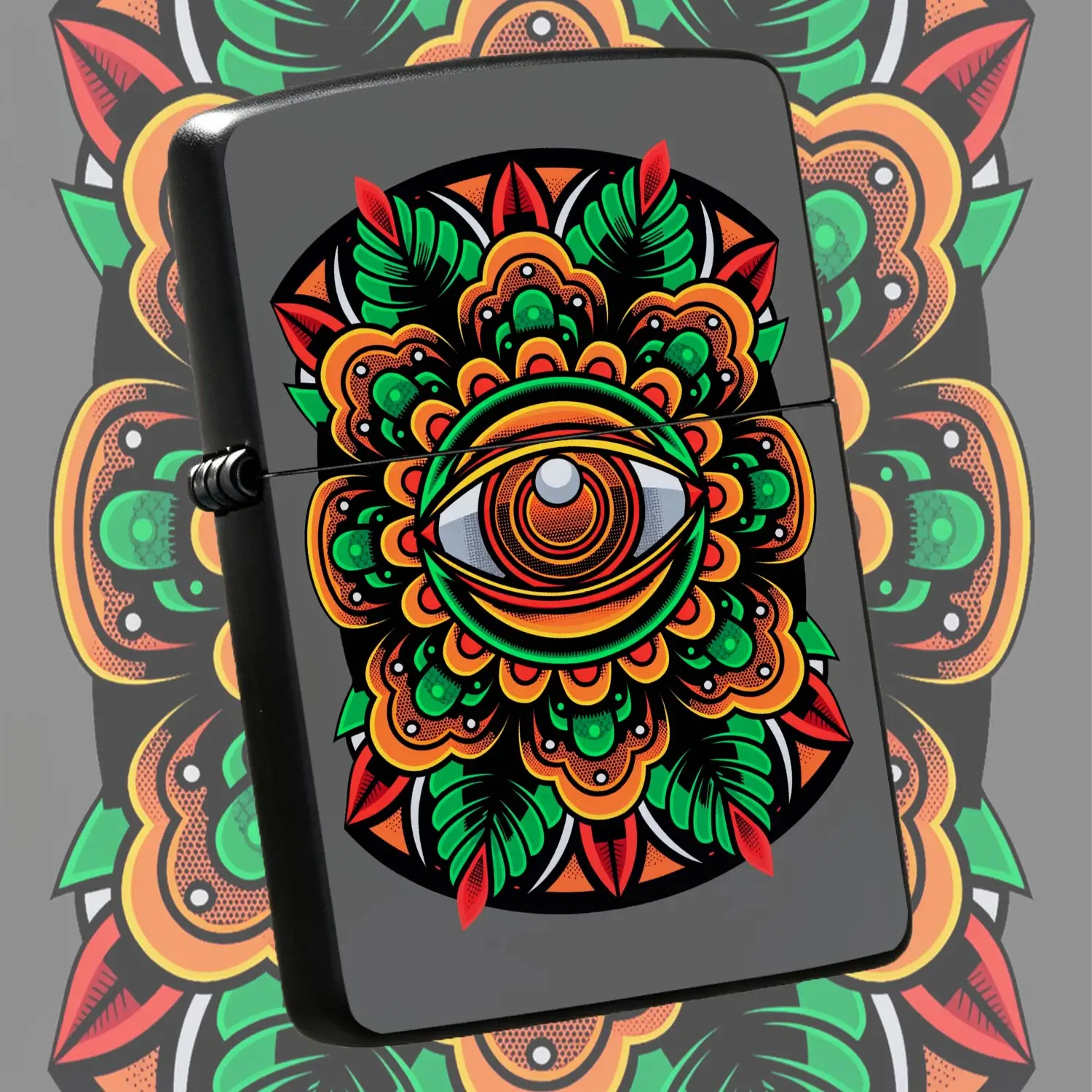 Stylish All-Seeing Eye Mandala Pattern Lighter, Vibrant Retro Color Block Art Printed Portable Lighter, Ideal For Daily Commutes, Outdoor Gatherings And Various Occasions, Practical Trendy Carry Accessory With Exquisite A Humorous And Inter