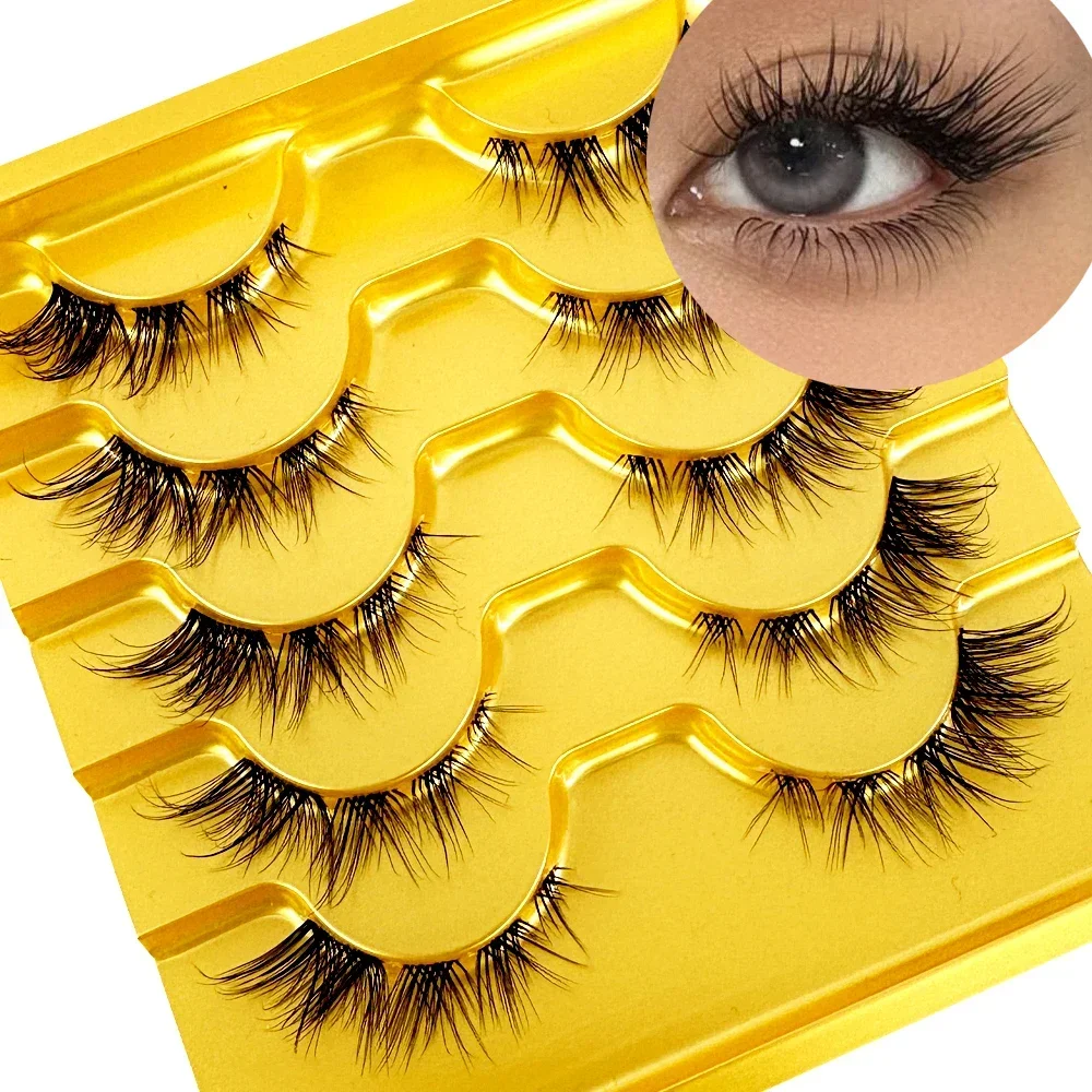 5 Paar künstliche Wimpern im Western-Stil mit geflügeltem Design, flauschig und einteilig