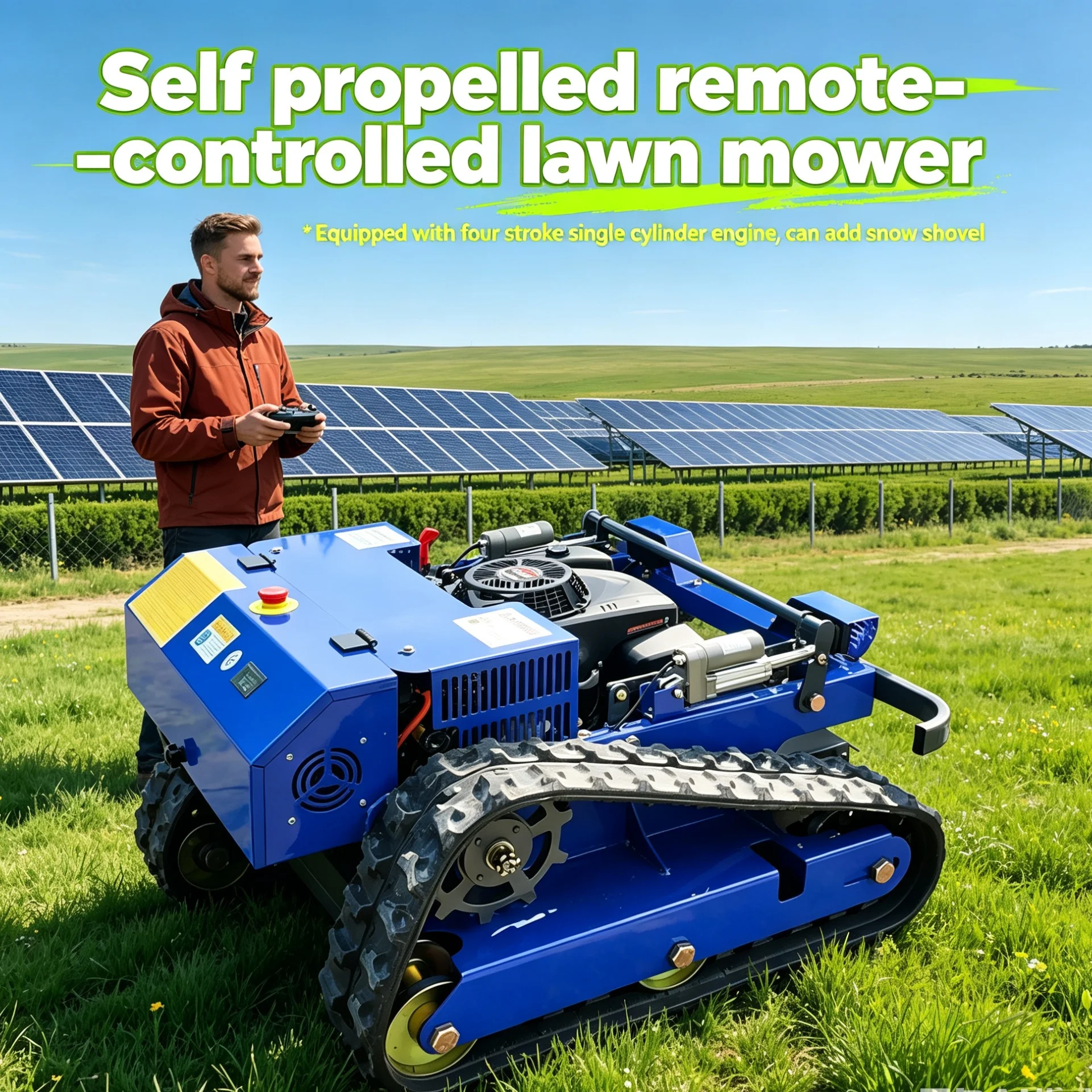 Customized self propelled remote-controlled lawn mower, wireless four stroke lawn mower robot, industrial remote control optiona