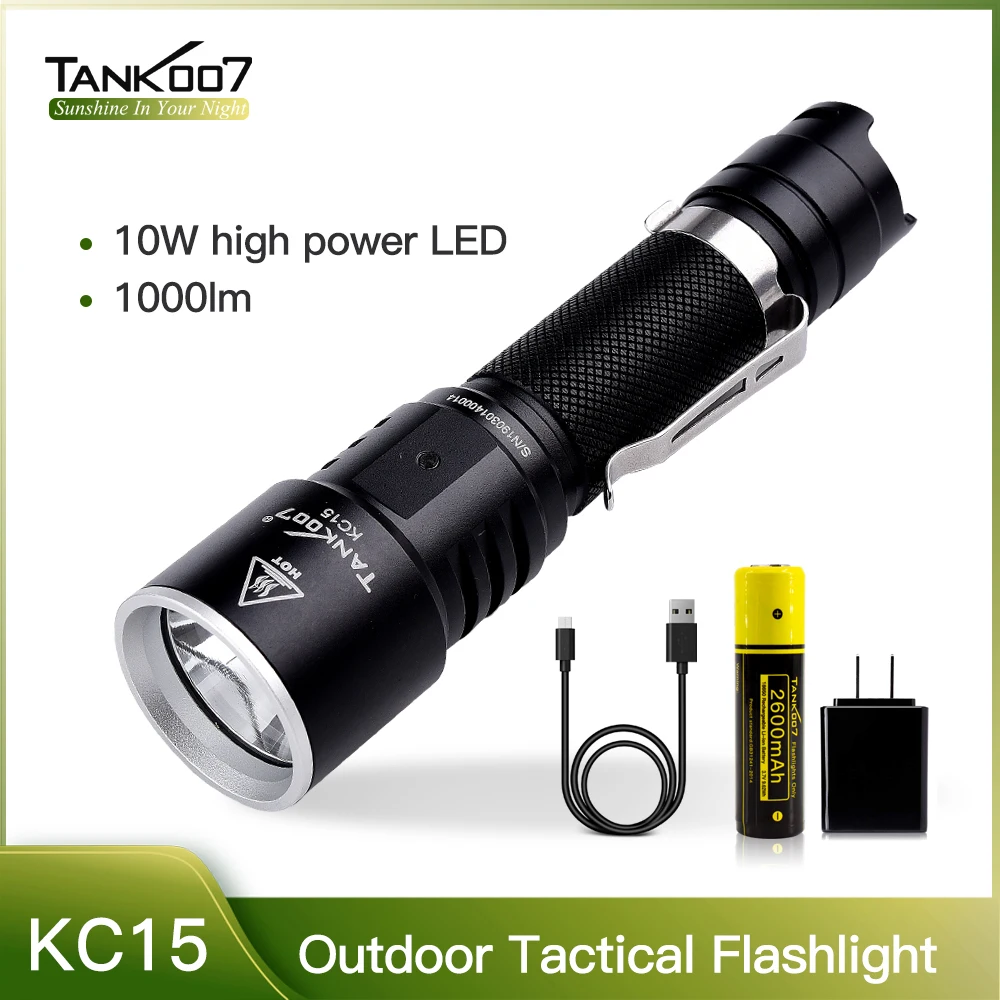 

TANK007 KC15 LED Flashlight Rechargeable Bright Zoomable Waterproof Powerful Emergency Tactical Flashlight for Camping Hiking