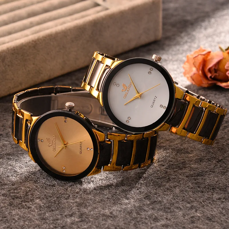 Relojes de lujo para hombre, reloj de pulsera de cuarzo de oro negro fresco de acero completo, reloj Masculino exquisito, reloj informal ORLANDO a la moda, Relojes