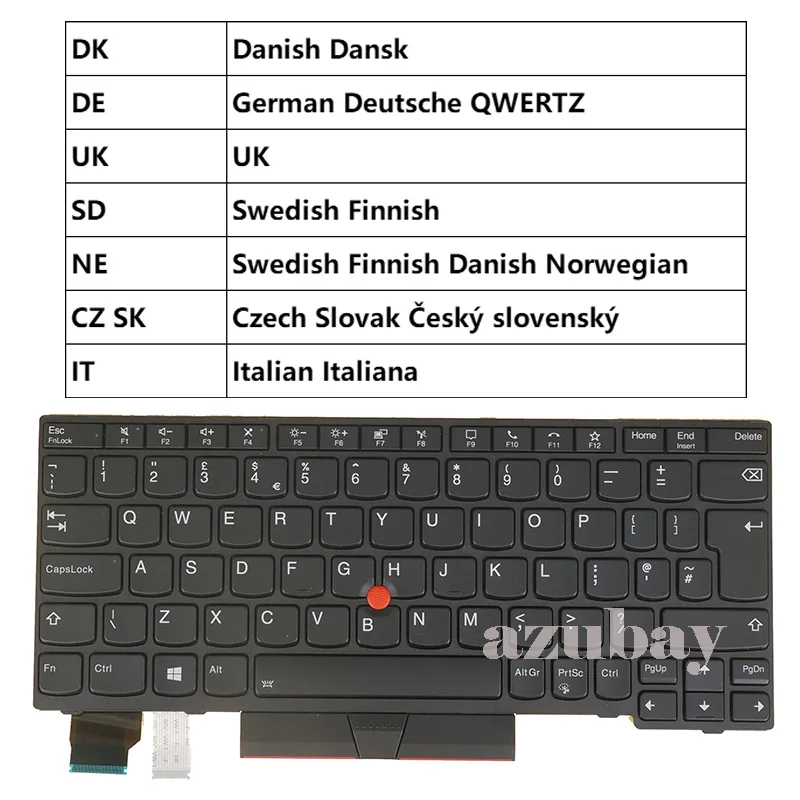 Keyboard For Lenovo ThinkPad L13 gen 2 20VH 20VJ, 5N20V43352 German Czech Slovak Italian UK Swedish Finnish Danish Norwegian