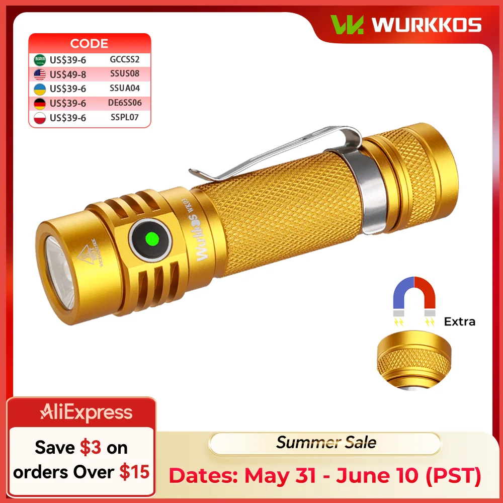 wurkkos-ゴールデン-wk03-519a-高-cri-ポータブル-edc-懐中電灯-1200lm-ipx8-充電式トーチ、磁気テール付き、ハイキング、キャンプ用