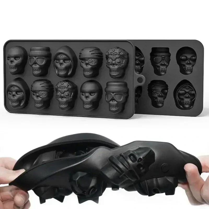 10 Grid Skull Ice Cube Mold for Halloween Kitchen Baking Tools Reusable Silicone DIY Mold for Chocolate Candy Ice Cream Mold