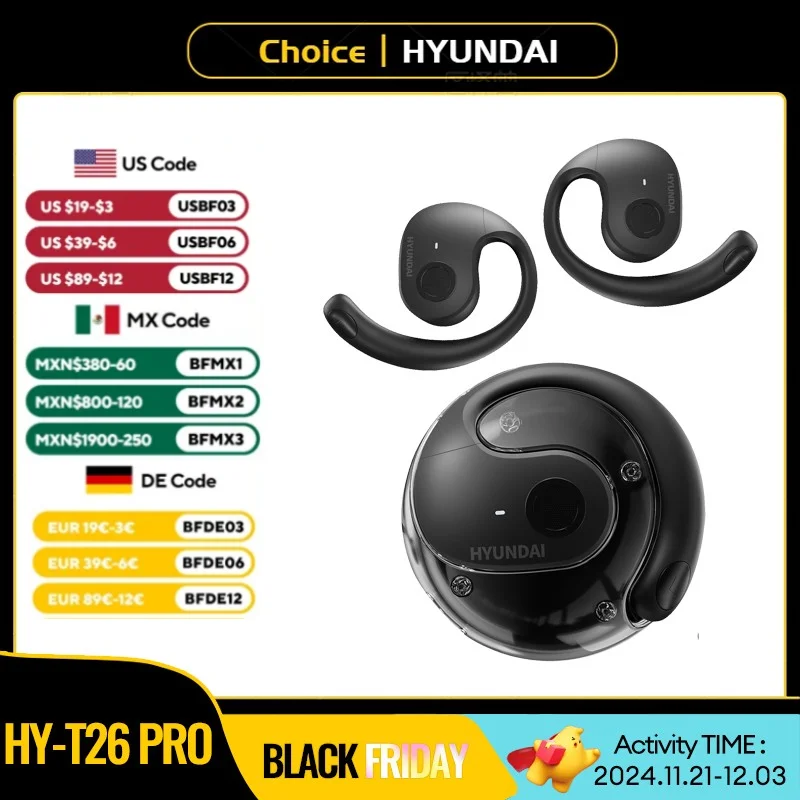 Choice HYUNDAI HY-T26 Pro Wireless Bluetooth 5.4 Earphones Ultra Hardware HIFI Sound quality Headphones 24h Long Battery Life