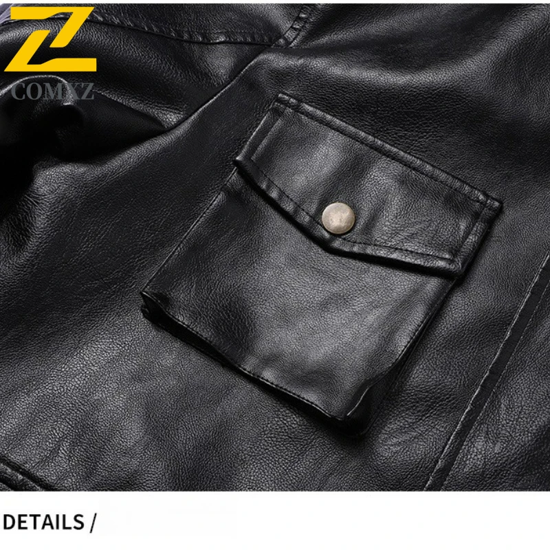 2025 New Men's Slim PU Leather Jacket Fashion Trend Korean Slim Fit Casual PU Faux Leather Coat Motorcycle Jacket Spring Autumn