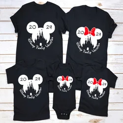 Disney Family Matching Outfits 2024 Disneyland Vacation Trip T-shirts Mickey Minnie Castle Family T shirt Mother Kids Clothes