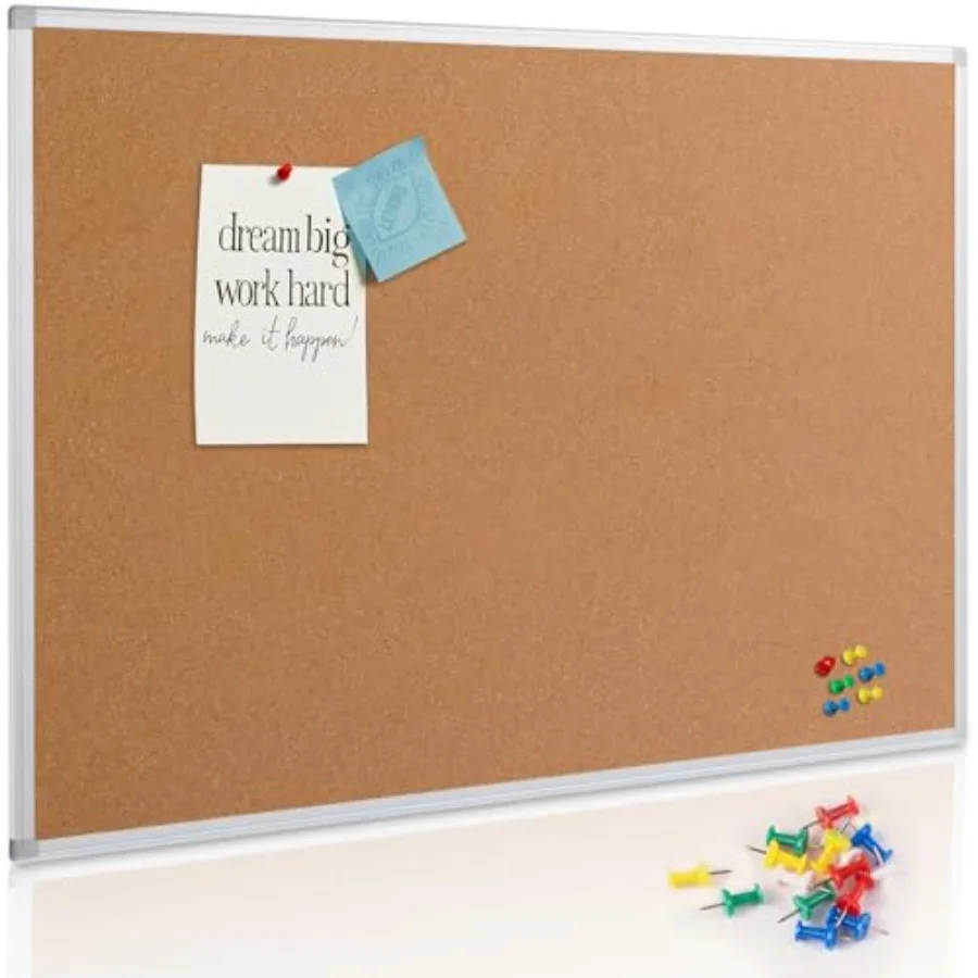 

Large Cork Board Bulletin Board 48 x 36, Silver Aluminium Framed 4x3 Corkboard, Office Board for Wall Cork, Wall Mounted Notice