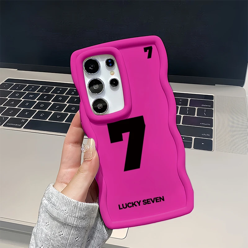 Lucky Letter Seven Fashion Wave Cassa Del Telefono Per Samsung Galaxy S21 S22 S23 FE S24 S25 PLUS ULTRA Morbida Protettiva Macaron copertura