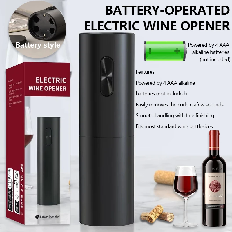 Battery Style Electric Bottle Opener One-Button Automatic Red Wine Bottle Opener Wine Tools Kitchen Bar Can Openers