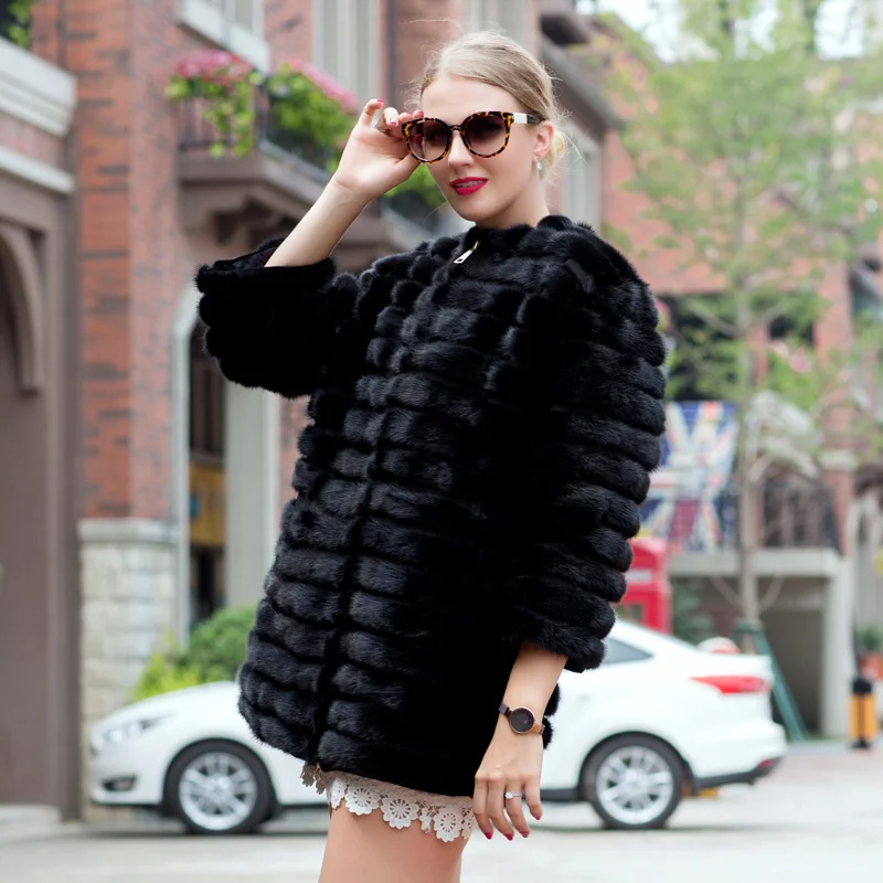 

Real Mink Tail Fur Coat For Ladies Wholesale Women Winter Fashion Design Medium Length Fur Jackets