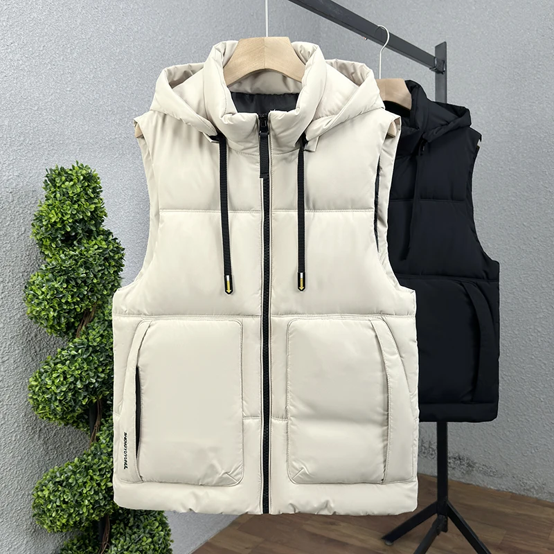 

Men Sports Cycling Vest Hooded Cotton-padded Jacket Waistcoat Mens Thick Warm Autumn Winter Coat Versatile Sleeveless Waistcoat