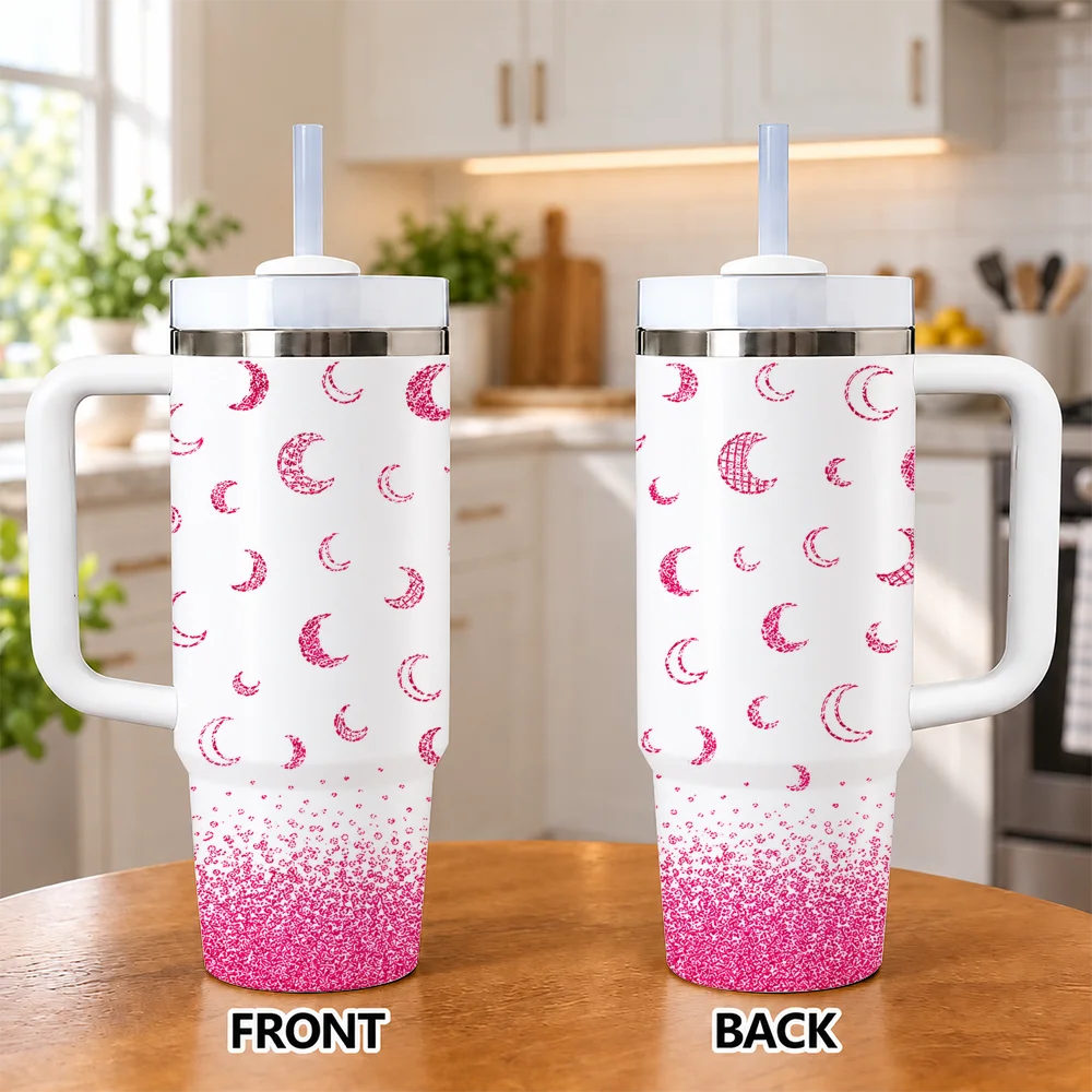 Pink Butterflies Vacuum Flasks 40oz Insulated Stainless Steel Tumbler with Handle & Straw, Hot Cold Gift Cup