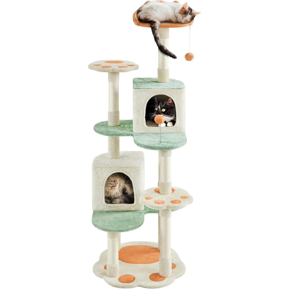 

Yaheetech 65in Cat Tree, Cat Tower with Heart-Shaped Platform, Hanging Ball, Double Condos, Scratching Posts for Indoor Cats, Ca