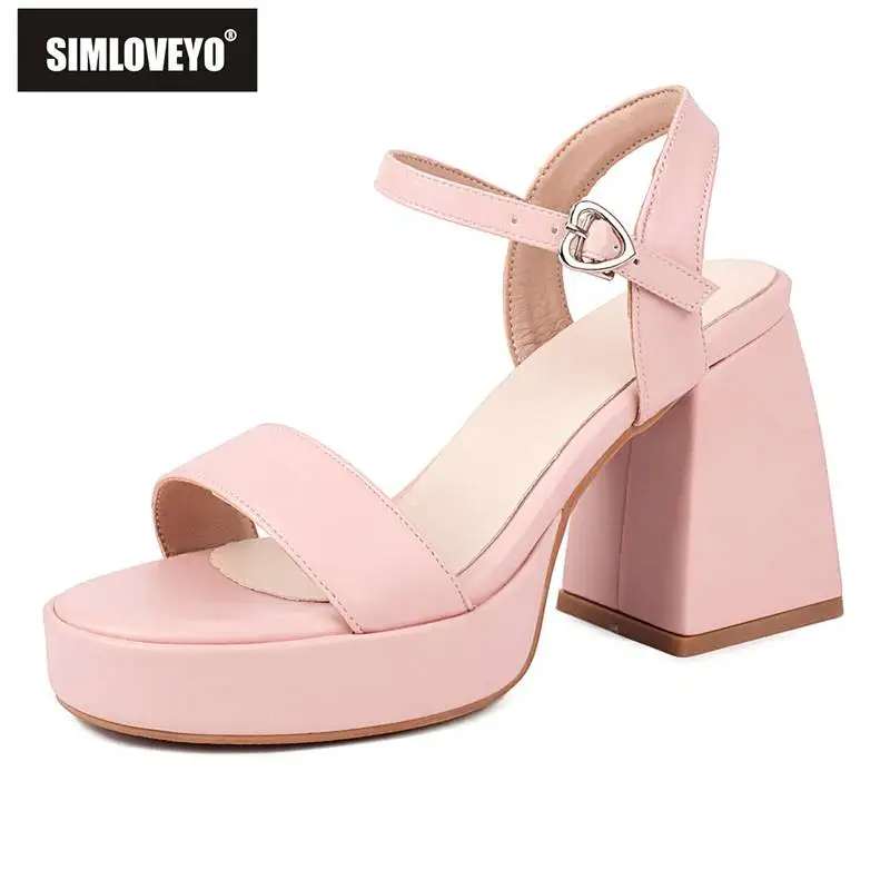 SIMLOVEYO Women Sandals Open Toe Chunky Heels 9cm Platform 2.5cm Buckle Strap 43 44 45 46 Sweet Dating Shoes