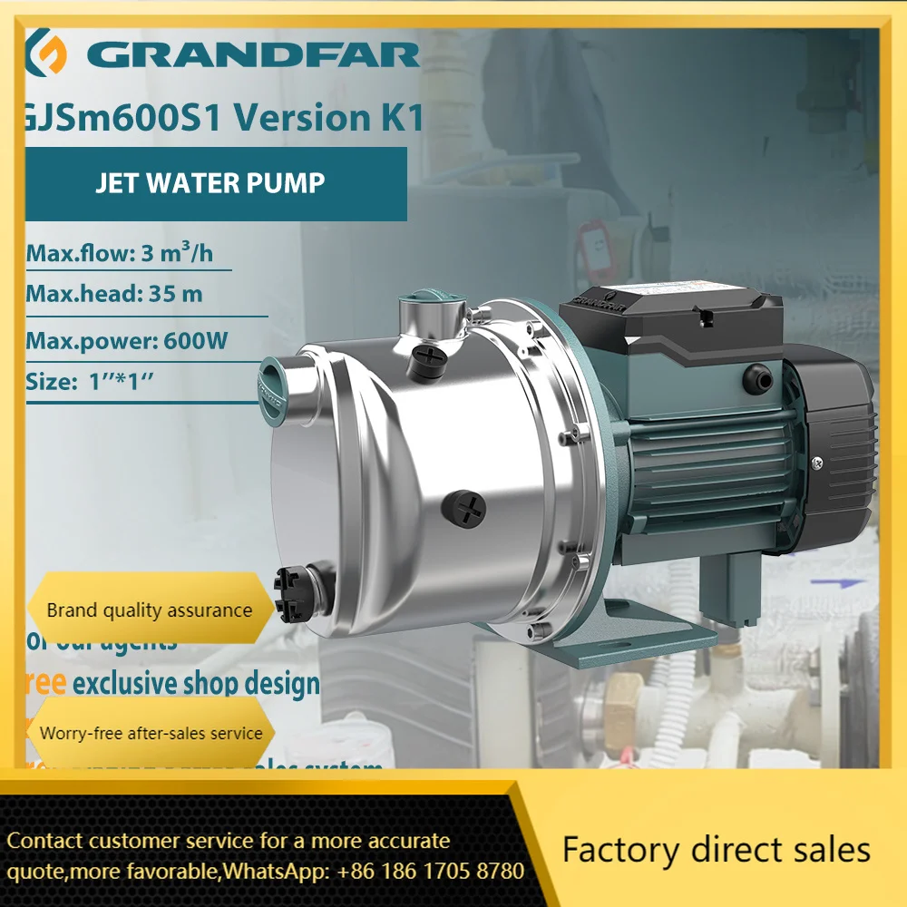 GRANDFAR 0.8 600W 3m³/h High Quality  Agriculture Jet  Pump Stainless Steel Electric Stainless Steel Jet Water Pump