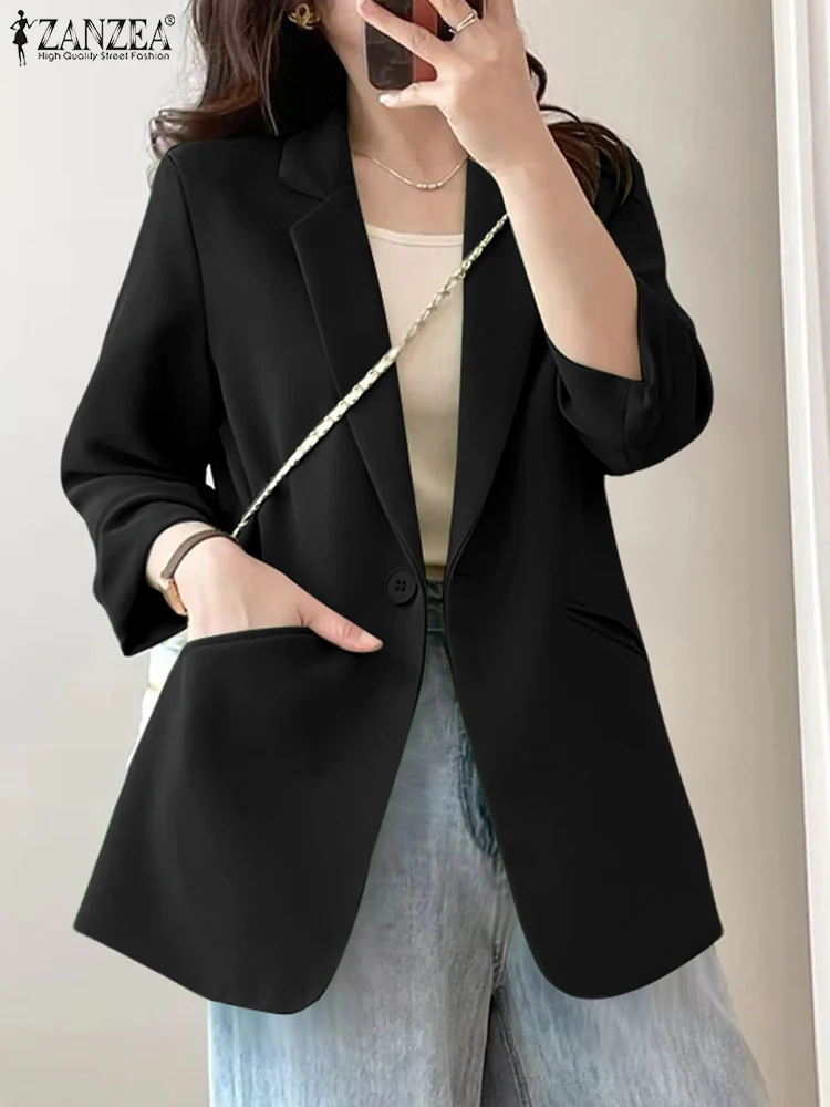 

2025 ZANZEA Women Autumn Blazer Suits Fashion Long Sleeve Lapel Neck Blazer Coats Office Thin Outwear Casual Solid Loose Jackets