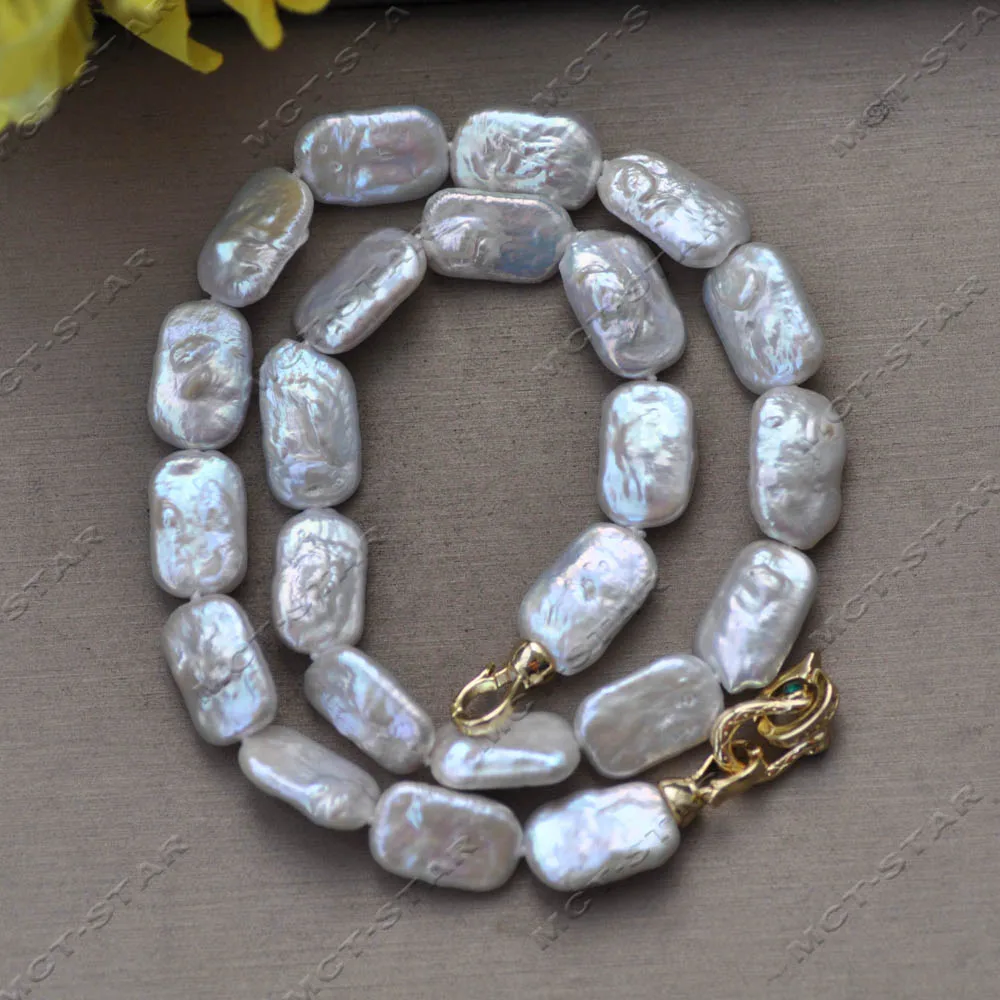 

Z14328 17" 17mm White Rectangle Coin FW Pearl Necklace CZ