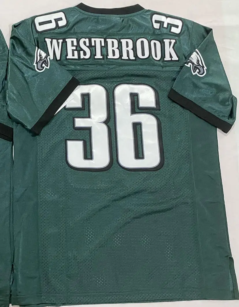 قميص كرة القدم 36 WESTBROOK أبيض وأسود وأخضر ريترو مخيط للرجال دروبشيبينغ