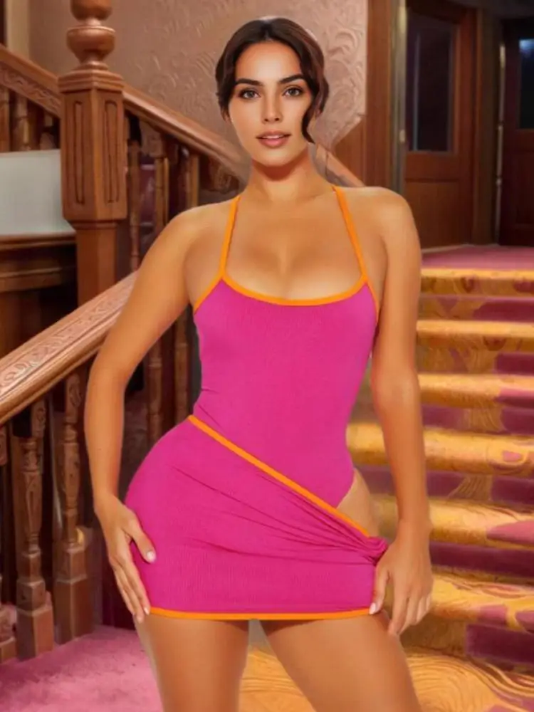 

Женский комплект из 2 предметов, летние повседневные боди без рукавов с лямкой на шее и открытой спиной + мини-юбки с высокой талией, женский трендовый активный наряд