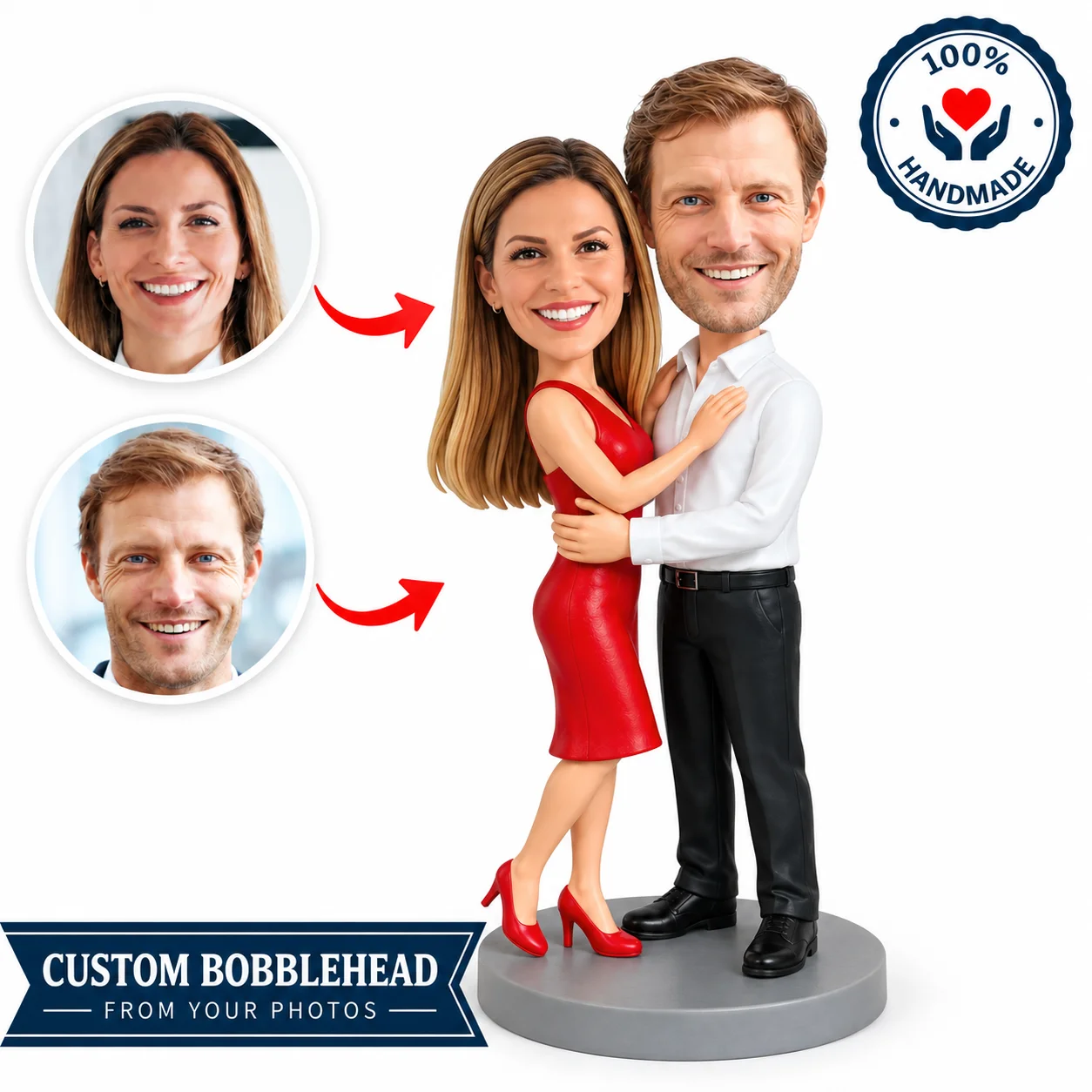 Personalized Couple Bobblehead from Photo Custom Romantic Figurine Handmade Anniversary Valentine Gift