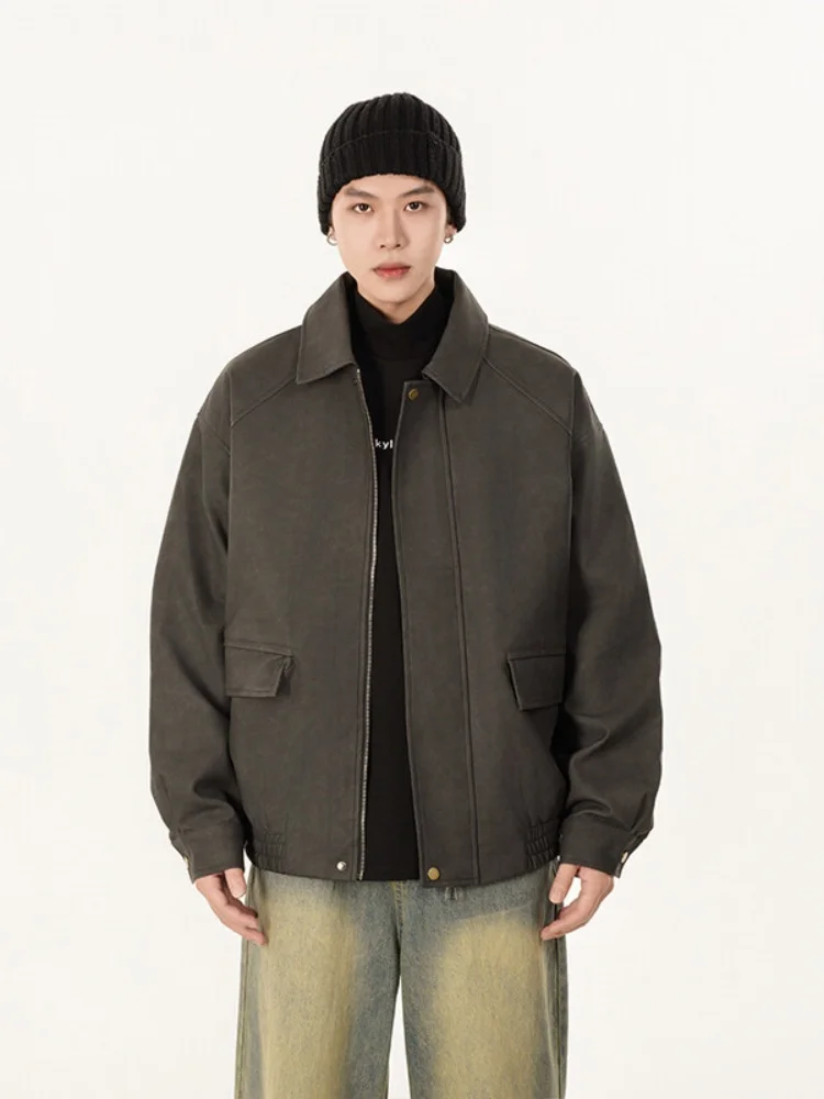 

Американская ретро-рабочая куртка для мужчин: весенне-осенняя, свободного кроя, с воротником, в мотоциклетном стиле, модная молодежная верхняя одежда от трендового бренда