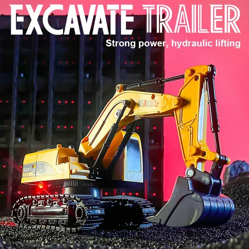 

11CH Rc Car Rc Excavator Dump Trucks 2.4G Remote Control Semi Trailer Construction Vehicle with Light Music Kids Newyear Gifts
