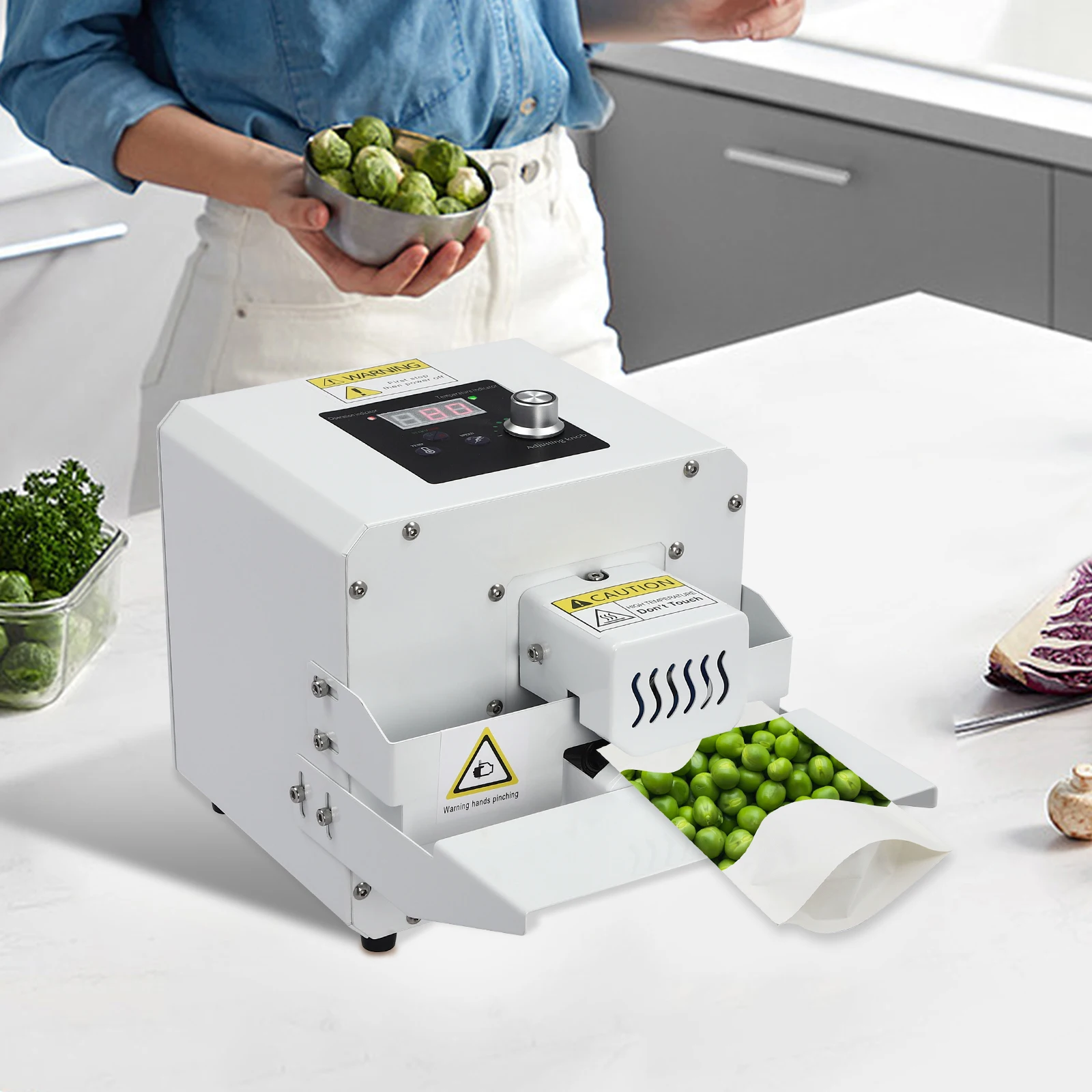 

80W Commercial Plastic Bag Sealer Automatic Food Plastic Bag Heat Sealing Machine 0-200°C/32-392°F