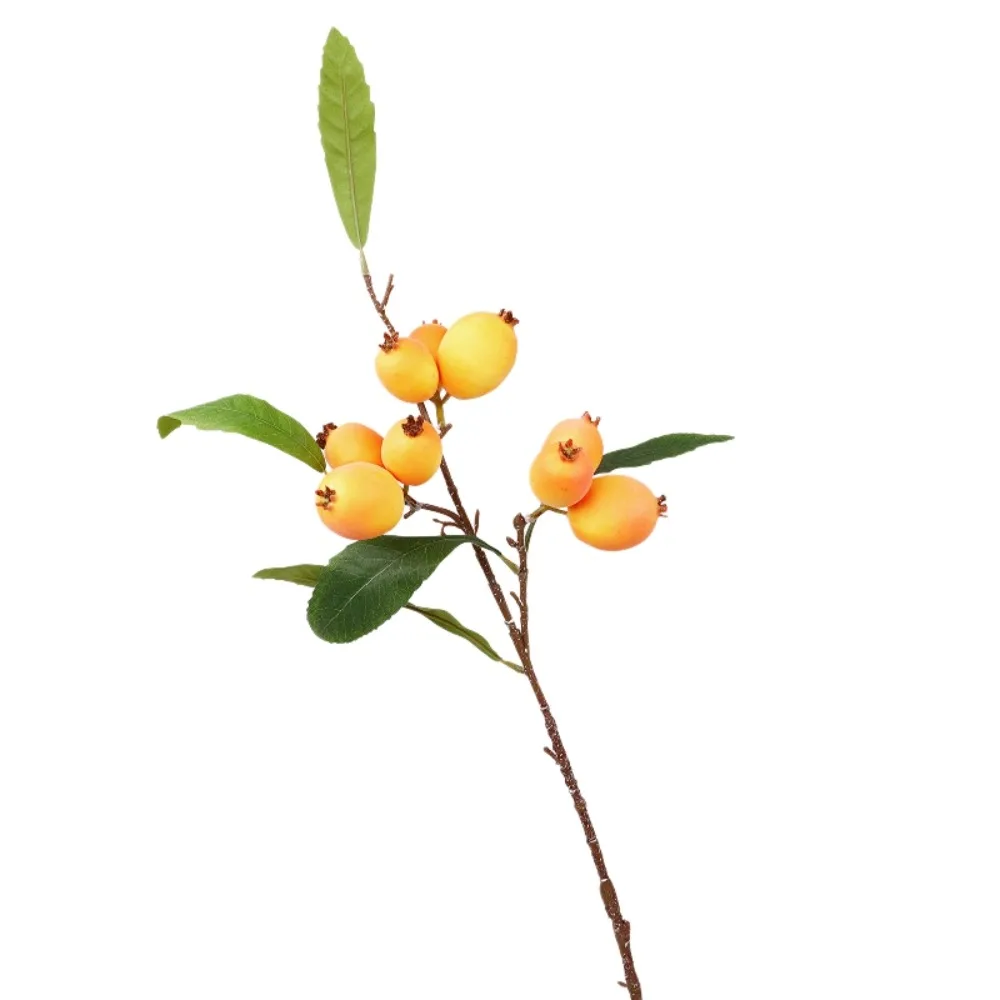 

Green Leaves Artificial Loquat Fruit Branch Faux Loquat Luxury Simulation Fruit Tree Elegant Plastic Fake Plants Home Garden