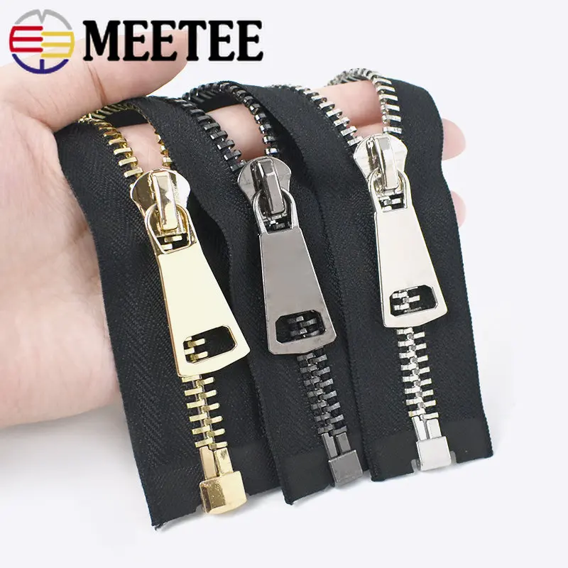 Meetee 1Pc 70/80/90/100cm 10# Open-End Metal Zippers For Jacket Garment Decor Zipper Repair Kit DIY Bags Sewing Accessories