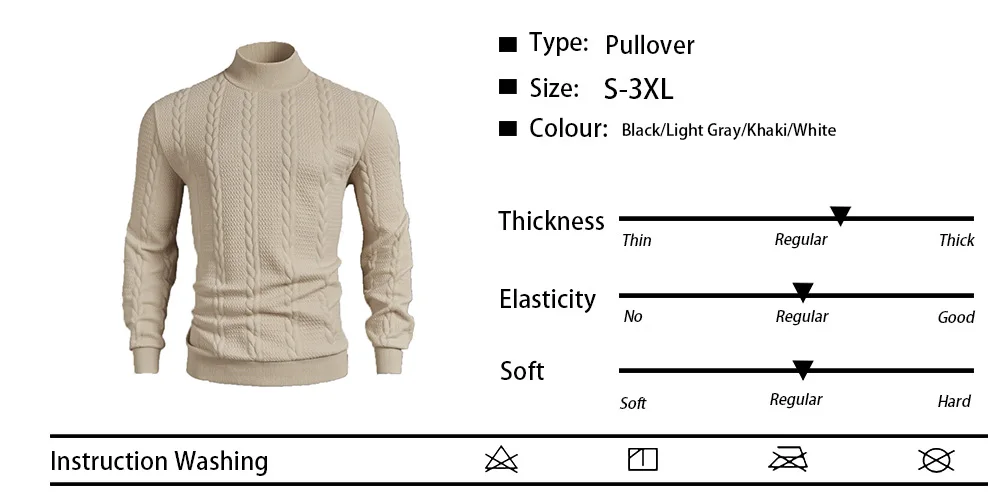 Männer Gestrickte Hohe Kragen Pullover Casual Vintage Twist Strickwaren Pullover Tops Winter Einfarbig Slim Fit Wärme Pullover Tops – Detail 1
