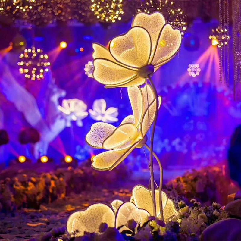 

Modern LED Floor Light White Lace for Party Stage Shining Peony Flower Road Lead Wedding Decoration Standing Lamp
