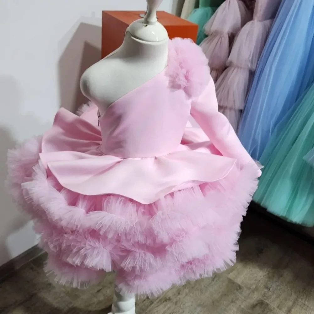 Customized Cute Puffy Flower Girl Dress for Wedding 2026 Florals Mini Ball Gown Short Birthday Party First Communion Kid's Gowns