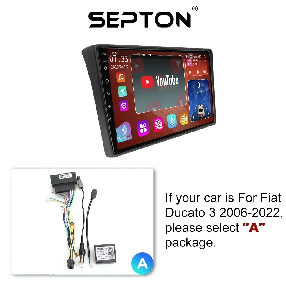 SEPTON Wireless Carplay Android Auto Car Stereo Radio for Fiat Ducato for Peugeot Boxer 2 2006 - 2022 GPS 4G Multimedia HeadUnit