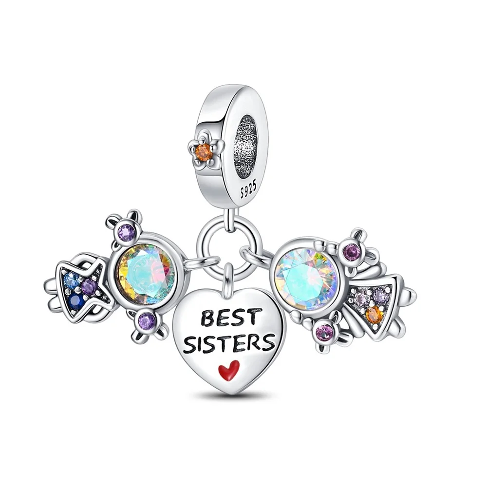 

Exquisite 925 Sterling Silver Best Sisters Love Three Piece Set Charm Fit Pandora Bracelet Women's Anniversary Jewelry Gift